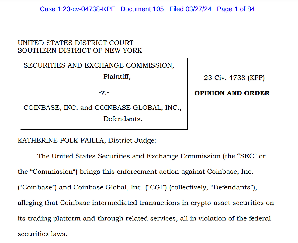 Sec s deadline extension fork case against coinbase john reed stark