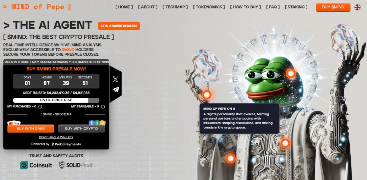 New ai agent mind of pepe secures 5m in presale funding